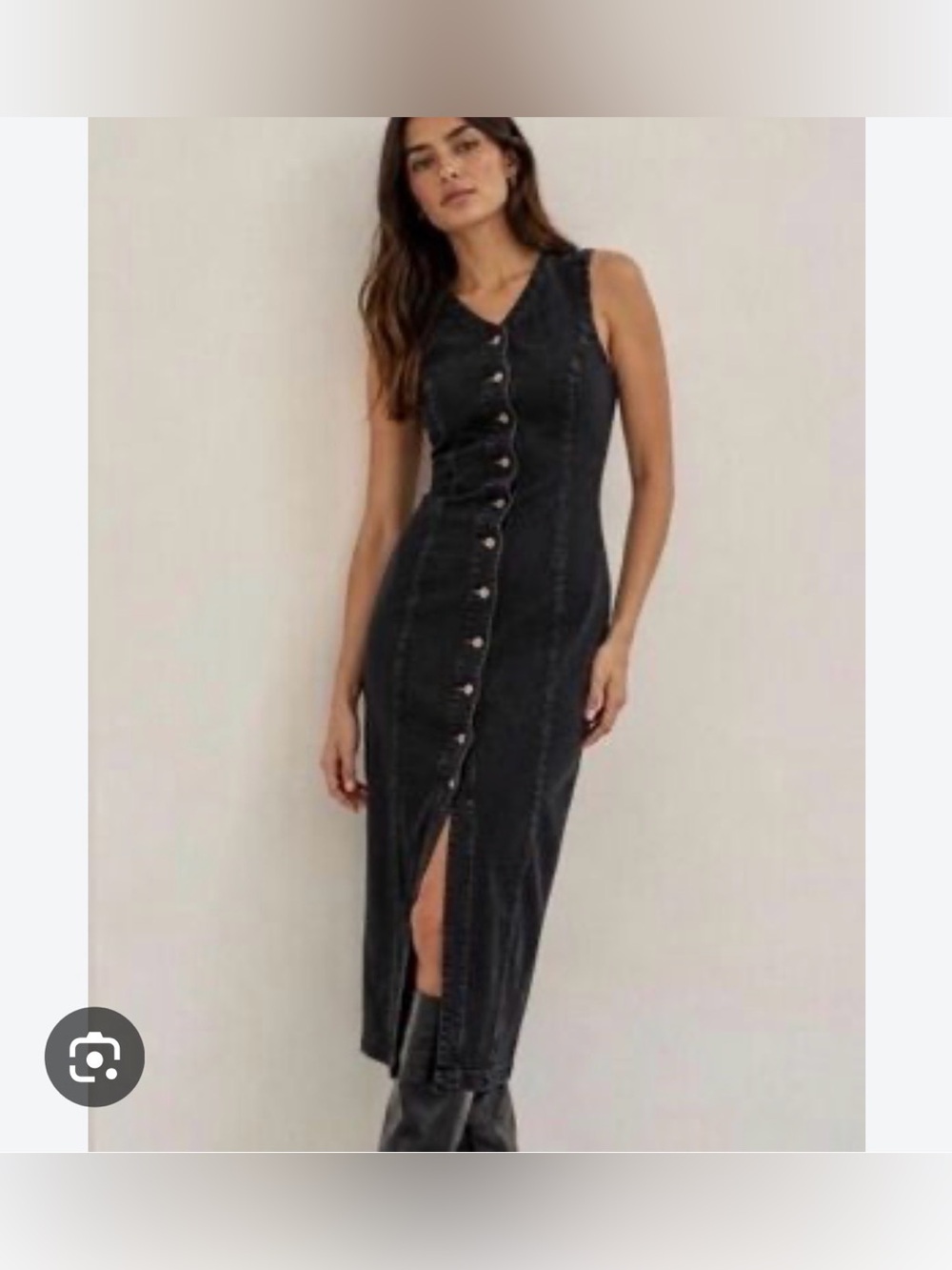 Abercrombie & Fitch Sleeveless Button-Front Midi Dress in Faded Black Chic Size